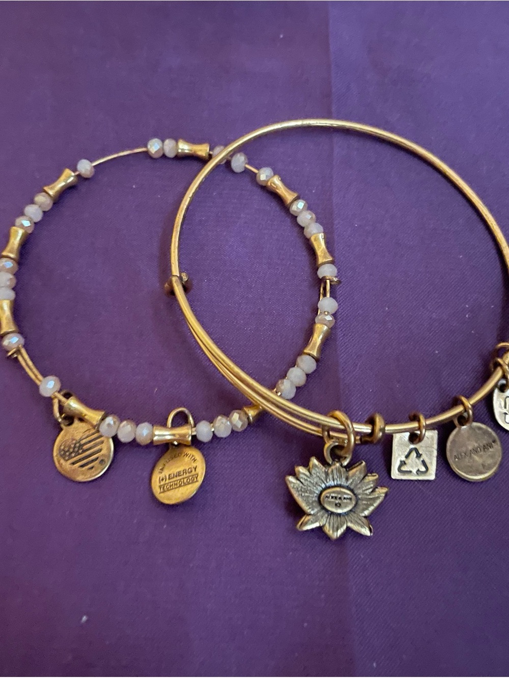 Alex and Ani Gold-Tone Sunflower & Lavender Bead Charm Bangle Set